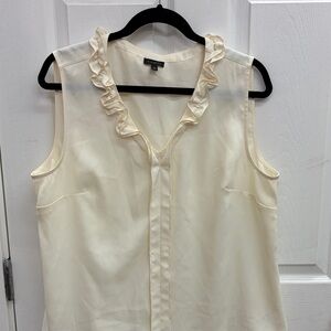 Talbots Cream Sleeveless Ruffle V-Neck Blouse
